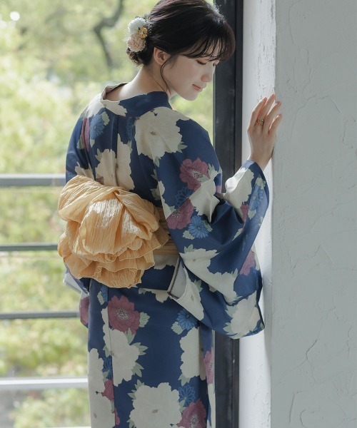 slattgir（スラットジール）の「高身長　二部式浴衣3点セット（羽織り+スカート+へこ帯）（トールサイズ）（浴衣・レディース・ネイビー系/グリーン系・M～Ｌ/LL～3L/4L～5L）」の2枚目の写真