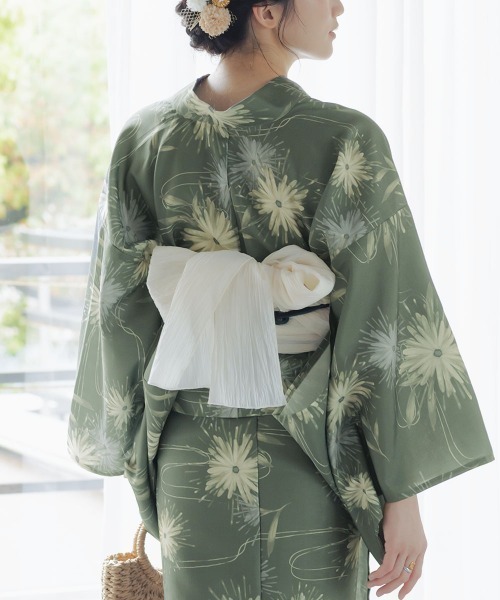 slattgir（スラットジール）の「高身長　二部式浴衣3点セット（羽織り+スカート+へこ帯）（トールサイズ）（浴衣・レディース・ネイビー系/グリーン系・M～Ｌ/LL～3L/4L～5L）」の13枚目の写真