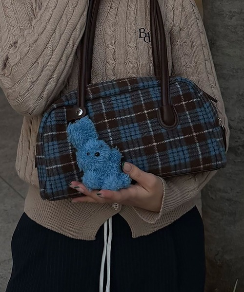 BLUE×PALANG（ブルーパラン）の「【秋/チェック柄】CHOCOMINT TOTE BAG/チョコミントトートバッグ（ハンドバッグ・レディース・ブルー/ブラウン/ミント・FREE）」の5枚目の写真
