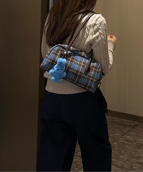 BLUE×PALANG（ブルーパラン）の「【秋/チェック柄】CHOCOMINT TOTE BAG/チョコミントトートバッグ（ハンドバッグ・レディース・ブルー/ブラウン/ミント・FREE）」の10枚目の写真
