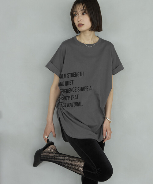 Firsthand(ファーストハンド)の「Firsthand/ファーストハンド オーガニックコットン シャーリングロゴ Tシャツ(Tシャツ/カットソー・レディース・チャコールグレー/ブラウン/ホワイト・FREE)」の1枚目の写真