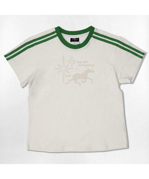 NOTUSUAL（ノットユージュアル）の「ドットホールセミクロップ半袖Tシャツ 6色（Tシャツ/カットソー・レディース・ホワイト/スカイブルー/ネイビー/ピンク/ライトブラウン/ホワイト×グリーン・1(S)）」の2枚目の写真