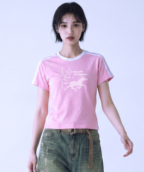 NOTUSUAL（ノットユージュアル）の「ドットホールセミクロップ半袖Tシャツ 6色（Tシャツ/カットソー・レディース・ホワイト/スカイブルー/ネイビー/ピンク/ライトブラウン/ホワイト×グリーン・1(S)）」の7枚目の写真