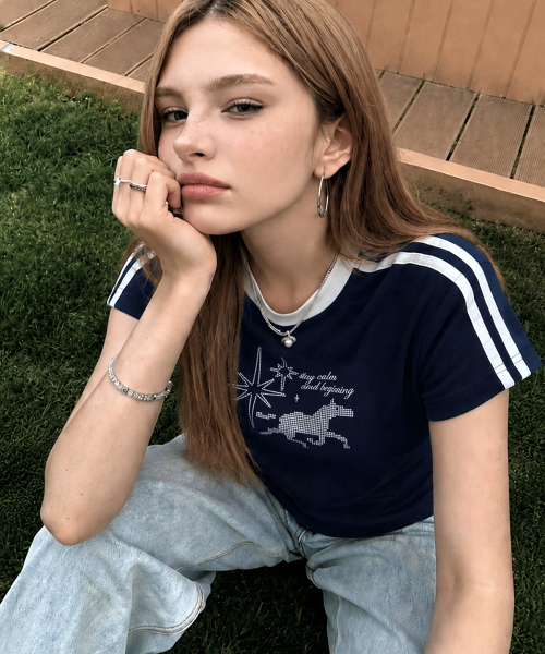 NOTUSUAL（ノットユージュアル）の「ドットホールセミクロップ半袖Tシャツ 6色（Tシャツ/カットソー・レディース・ホワイト/スカイブルー/ネイビー/ピンク/ライトブラウン/ホワイト×グリーン・1(S)）」の9枚目の写真
