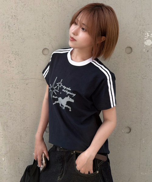 NOTUSUAL（ノットユージュアル）の「ドットホールセミクロップ半袖Tシャツ 6色（Tシャツ/カットソー・レディース・ホワイト/スカイブルー/ネイビー/ピンク/ライトブラウン/ホワイト×グリーン・1(S)）」の20枚目の写真