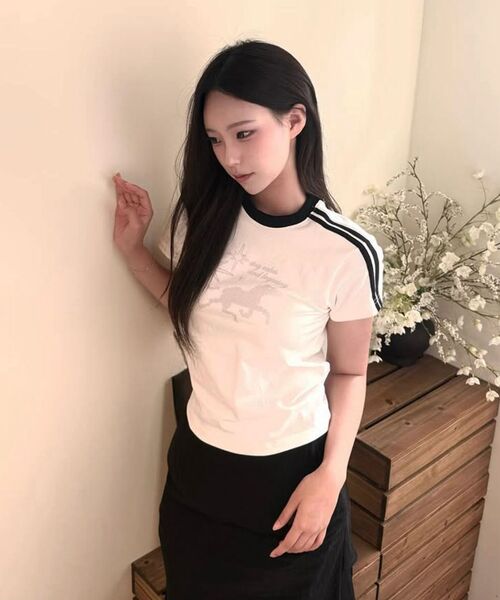NOTUSUAL（ノットユージュアル）の「ドットホールセミクロップ半袖Tシャツ 6色（Tシャツ/カットソー・レディース・ホワイト/スカイブルー/ネイビー/ピンク/ライトブラウン/ホワイト×グリーン・1(S)）」の22枚目の写真
