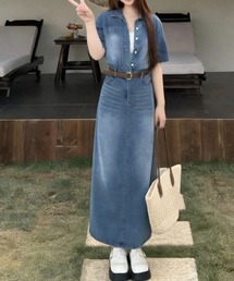襟付きワンピース」に該当するワンピース（ブルー・ネイビー/青色系