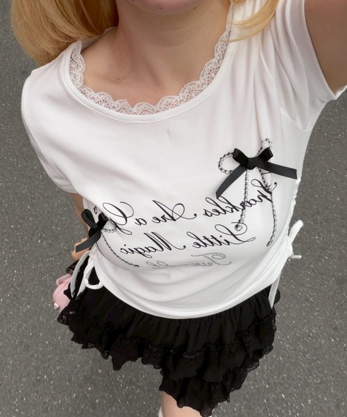 continuer de NICE CLAUP(コンティニューデナイスクラップ)の「リボンロゴチビT(Tシャツ/カットソー・レディース・オフホワイト/ブラック/ドット/ピンク・FREE)」の3枚目の写真