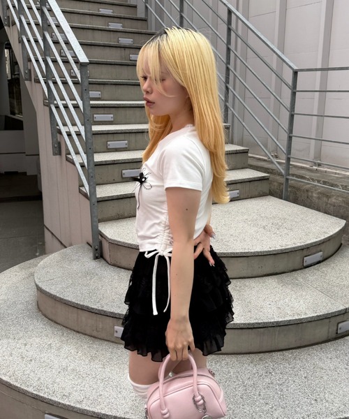 continuer de NICE CLAUP(コンティニューデナイスクラップ)の「リボンロゴチビT(Tシャツ/カットソー・レディース・オフホワイト/ブラック/ドット/ピンク・FREE)」の21枚目の写真