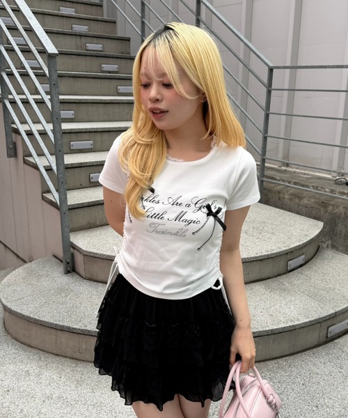 continuer de NICE CLAUP(コンティニューデナイスクラップ)の「リボンロゴチビT(Tシャツ/カットソー・レディース・オフホワイト/ブラック/ドット/ピンク・FREE)」の19枚目の写真