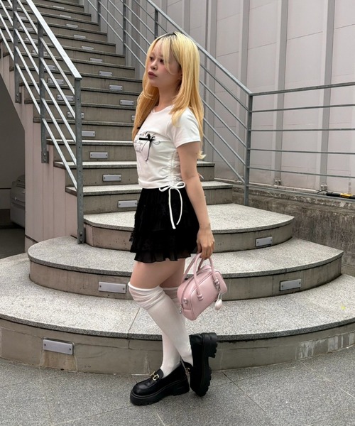 continuer de NICE CLAUP(コンティニューデナイスクラップ)の「リボンロゴチビT(Tシャツ/カットソー・レディース・オフホワイト/ブラック/ドット/ピンク・FREE)」の22枚目の写真