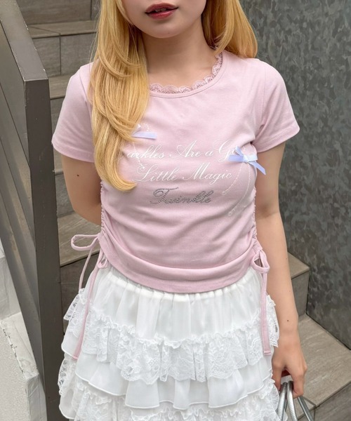 continuer de NICE CLAUP(コンティニューデナイスクラップ)の「リボンロゴチビT(Tシャツ/カットソー・レディース・オフホワイト/ブラック/ドット/ピンク・FREE)」の13枚目の写真