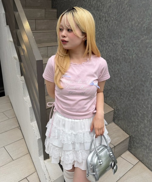 continuer de NICE CLAUP(コンティニューデナイスクラップ)の「リボンロゴチビT(Tシャツ/カットソー・レディース・オフホワイト/ブラック/ドット/ピンク・FREE)」の12枚目の写真