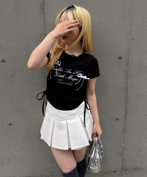 continuer de NICE CLAUP(コンティニューデナイスクラップ)の「リボンロゴチビT(Tシャツ/カットソー・レディース・オフホワイト/ブラック/ドット/ピンク・FREE)」の6枚目の写真