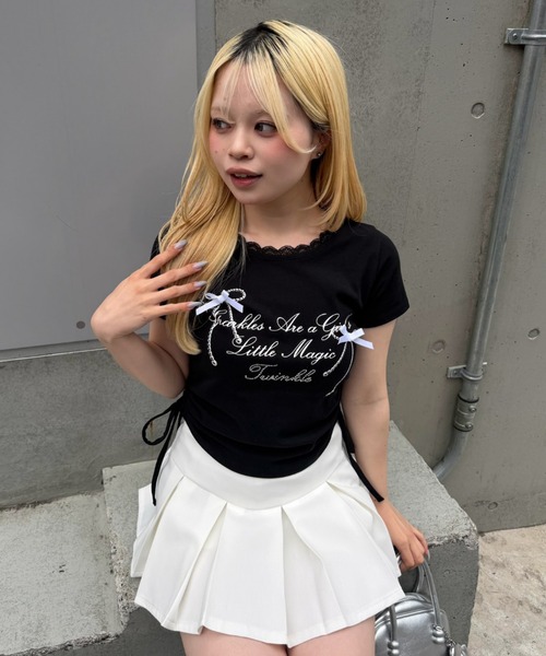 continuer de NICE CLAUP(コンティニューデナイスクラップ)の「リボンロゴチビT(Tシャツ/カットソー・レディース・オフホワイト/ブラック/ドット/ピンク・FREE)」の5枚目の写真