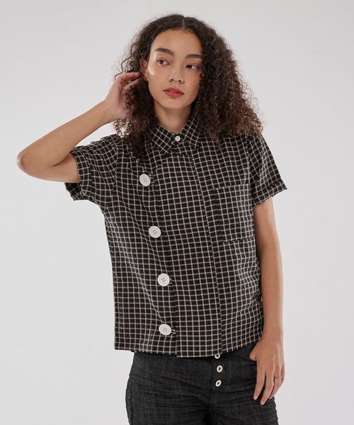 WISH FOR EVER(ウィッシュフォーエバー)の「ASYMMETRY BIG BUTTON SHIRT/アシンメトリービッグボタンシャツ(シャツ/ブラウス・メンズ・ネイビー/ブラック/パープル・SMALL/MEDIUM/LARGE)」の16枚目の写真