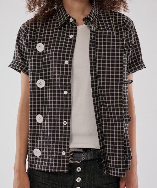 WISH FOR EVER(ウィッシュフォーエバー)の「ASYMMETRY BIG BUTTON SHIRT/アシンメトリービッグボタンシャツ(シャツ/ブラウス・メンズ・ネイビー/ブラック/パープル・SMALL/MEDIUM/LARGE)」の21枚目の写真