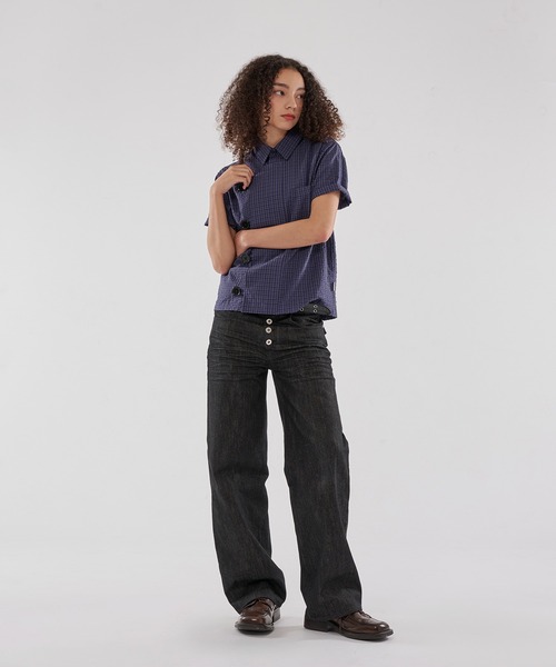 WISH FOR EVER(ウィッシュフォーエバー)の「ASYMMETRY BIG BUTTON SHIRT/アシンメトリービッグボタンシャツ(シャツ/ブラウス・メンズ・ネイビー/ブラック/パープル・SMALL/MEDIUM/LARGE)」の6枚目の写真
