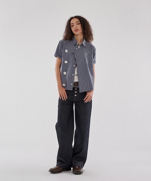 WISH FOR EVER(ウィッシュフォーエバー)の「ASYMMETRY BIG BUTTON SHIRT/アシンメトリービッグボタンシャツ(シャツ/ブラウス・メンズ・ネイビー/ブラック/パープル・SMALL/MEDIUM/LARGE)」の5枚目の写真