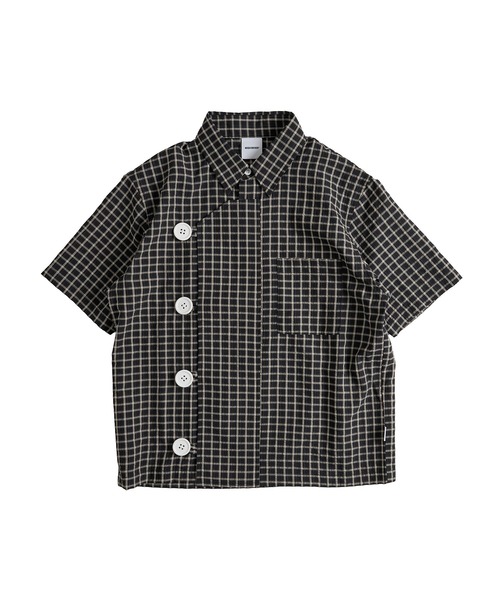 WISH FOR EVER(ウィッシュフォーエバー)の「ASYMMETRY BIG BUTTON SHIRT/アシンメトリービッグボタンシャツ(シャツ/ブラウス・メンズ・ネイビー/ブラック/パープル・SMALL/MEDIUM/LARGE)」の7枚目の写真