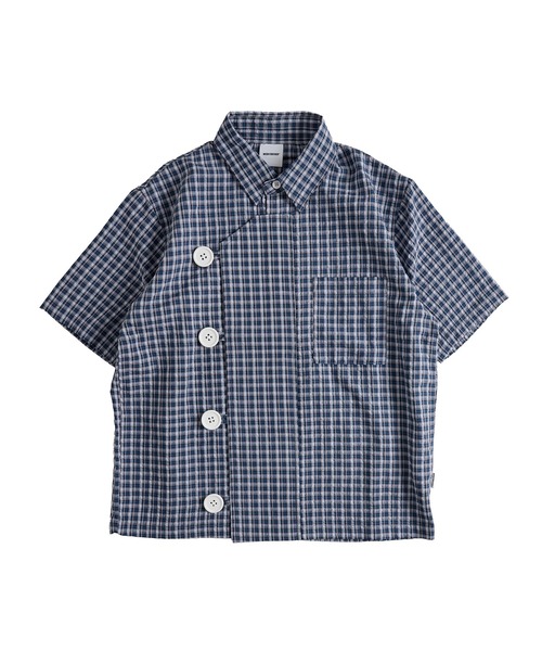 WISH FOR EVER(ウィッシュフォーエバー)の「ASYMMETRY BIG BUTTON SHIRT/アシンメトリービッグボタンシャツ(シャツ/ブラウス・メンズ・ネイビー/ブラック/パープル・SMALL/MEDIUM/LARGE)」の8枚目の写真