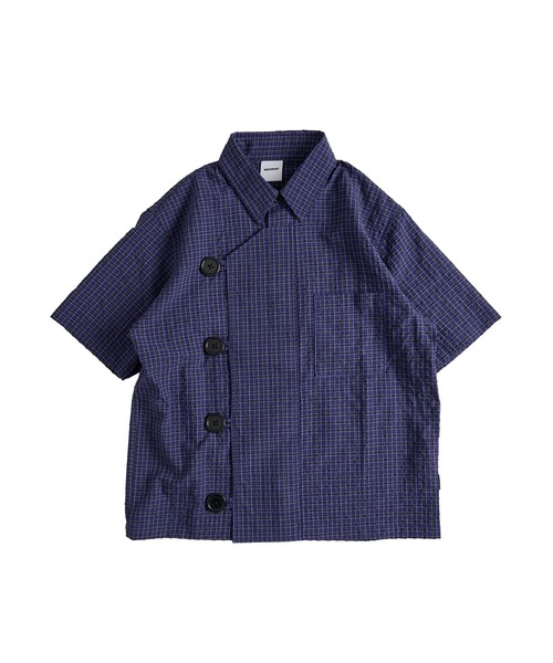 WISH FOR EVER(ウィッシュフォーエバー)の「ASYMMETRY BIG BUTTON SHIRT/アシンメトリービッグボタンシャツ(シャツ/ブラウス・メンズ・ネイビー/ブラック/パープル・SMALL/MEDIUM/LARGE)」の9枚目の写真