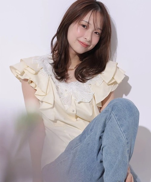 Mystrada（マイストラーダ）の「リボン刺繍ペプラムブラウス（シャツ/ブラウス・レディース・ホワイト/ライトイエロー/ライトブルー・38/36）」の3枚目の写真