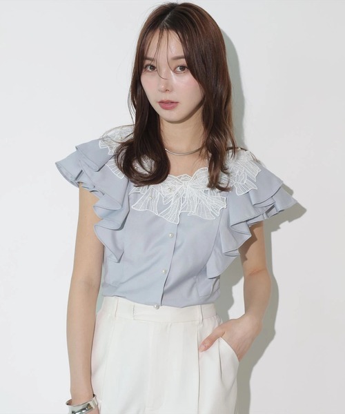 Mystrada（マイストラーダ）の「リボン刺繍ペプラムブラウス（シャツ/ブラウス・レディース・ホワイト/ライトイエロー/ライトブルー・38/36）」の13枚目の写真
