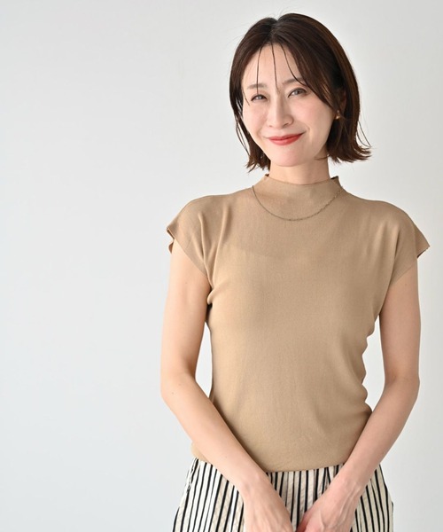 Ehre style(エーレスタイル)の「着回し上手な さらっと トップス サマーニット(ニット/セーター・レディース・マスタード/グリーン/ブラック/ホワイト/ベージュ・FREE)」の3枚目の写真