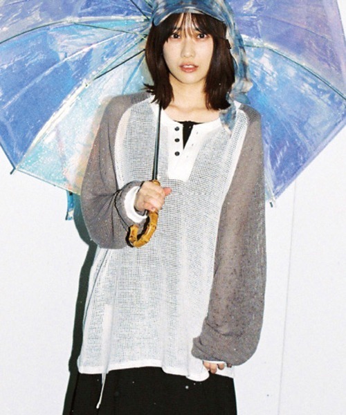 EFFECTEN（エフェクテン）の「mlt5723-Mesh raglan sleeve cutsew ラグランカットソー(efdig-10)（Tシャツ/カットソー・メンズ・ホワイト×グレー/ホワイト×ブルー・M/L）」の2枚目の写真