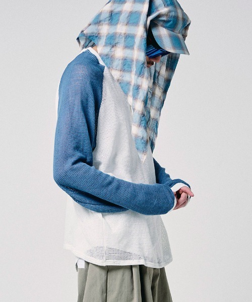 EFFECTEN（エフェクテン）の「mlt5723-Mesh raglan sleeve cutsew ラグランカットソー(efdig-10)（Tシャツ/カットソー・メンズ・ホワイト×グレー/ホワイト×ブルー・M/L）」の21枚目の写真