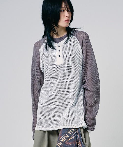 EFFECTEN（エフェクテン）の「mlt5723-Mesh raglan sleeve cutsew ラグランカットソー(efdig-10)（Tシャツ/カットソー・メンズ・ホワイト×グレー/ホワイト×ブルー・M/L）」の16枚目の写真