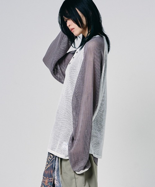 EFFECTEN（エフェクテン）の「mlt5723-Mesh raglan sleeve cutsew ラグランカットソー(efdig-10)（Tシャツ/カットソー・メンズ・ホワイト×グレー/ホワイト×ブルー・M/L）」の15枚目の写真