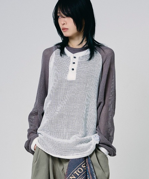 EFFECTEN（エフェクテン）の「mlt5723-Mesh raglan sleeve cutsew ラグランカットソー(efdig-10)（Tシャツ/カットソー・メンズ・ホワイト×グレー/ホワイト×ブルー・M/L）」の14枚目の写真