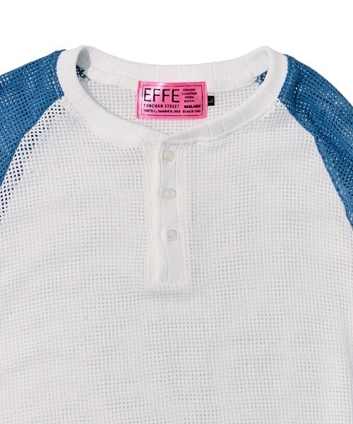 EFFECTEN（エフェクテン）の「mlt5723-Mesh raglan sleeve cutsew ラグランカットソー(efdig-10)（Tシャツ/カットソー・メンズ・ホワイト×グレー/ホワイト×ブルー・M/L）」の5枚目の写真
