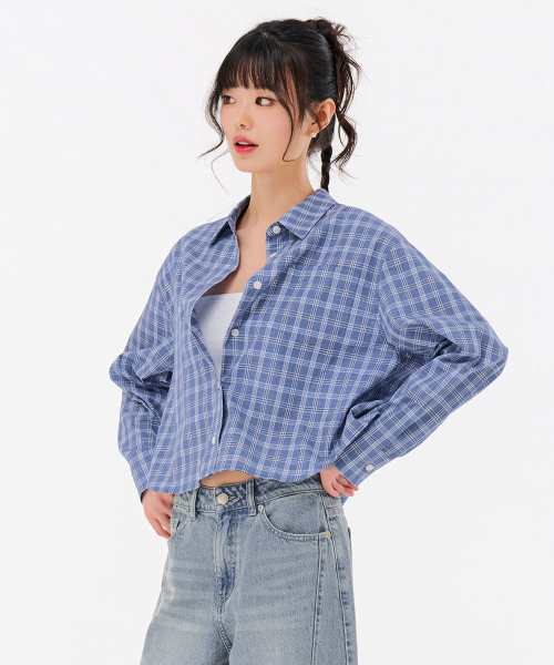 CHASECULT（チェイスカルト）の「レディース クロップチェックシャツ-FBRG5475C0N（シャツ/ブラウス・レディース・ダークブルー・FRE）」の2枚目の写真