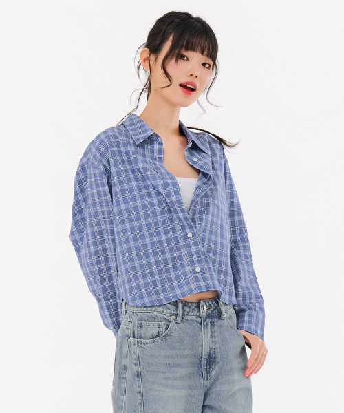 CHASECULT（チェイスカルト）の「レディース クロップチェックシャツ-FBRG5475C0N（シャツ/ブラウス・レディース・ダークブルー・FRE）」の4枚目の写真