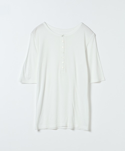 JEANASIS(ジーナシス)の「セミシアーリブヘンリーSS/1023342(Tシャツ/カットソー・レディース・ホワイト/グレー/ブラック・FREE)」の2枚目の写真