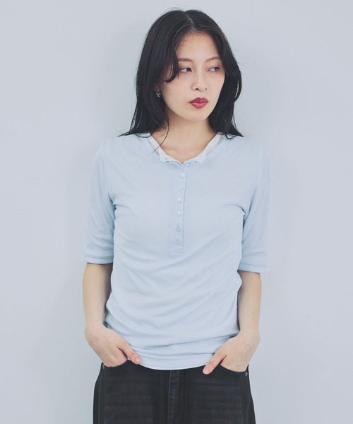JEANASIS(ジーナシス)の「セミシアーリブヘンリーSS/1023342(Tシャツ/カットソー・レディース・ホワイト/グレー/ブラック/ライトブルー・FREE)」の4枚目の写真