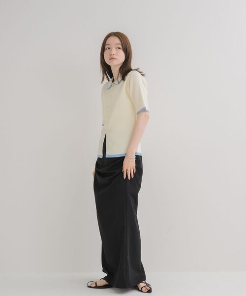 RETRO GIRL（レトロガール）の「配色５分袖カーディガン（ニット/セーター・レディース・ブラウン/オフホワイト/ライトグレー・FREE）」の5枚目の写真