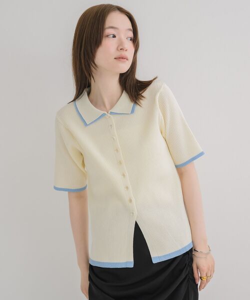 RETRO GIRL（レトロガール）の「配色５分袖カーディガン（ニット/セーター・レディース・ブラウン/オフホワイト/ライトグレー・FREE）」の9枚目の写真