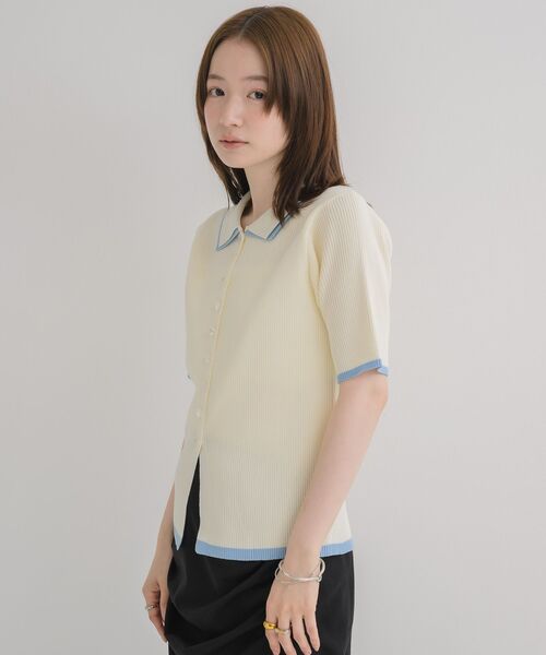 RETRO GIRL（レトロガール）の「配色５分袖カーディガン（ニット/セーター・レディース・ブラウン/オフホワイト/ライトグレー・FREE）」の10枚目の写真