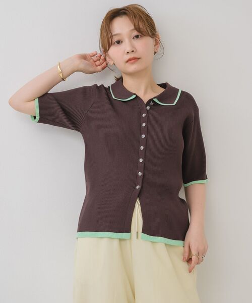 RETRO GIRL（レトロガール）の「配色５分袖カーディガン（ニット/セーター・レディース・ブラウン/オフホワイト/ライトグレー・FREE）」の17枚目の写真