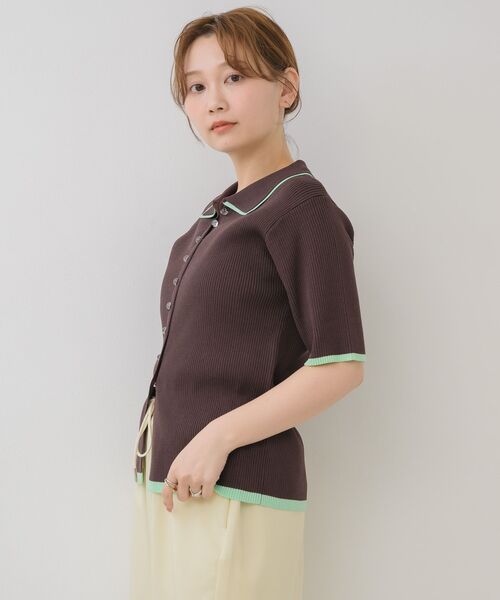 RETRO GIRL（レトロガール）の「配色５分袖カーディガン（ニット/セーター・レディース・ブラウン/オフホワイト/ライトグレー・FREE）」の18枚目の写真