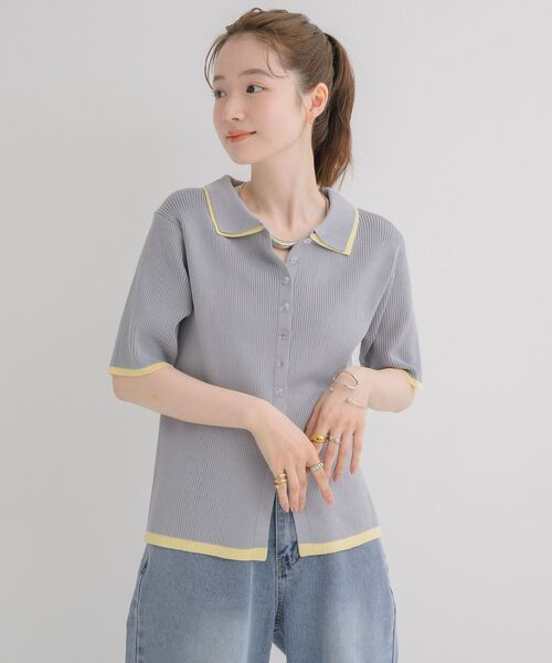 RETRO GIRL（レトロガール）の「配色５分袖カーディガン（ニット/セーター・レディース・ブラウン/オフホワイト/ライトグレー・FREE）」の21枚目の写真