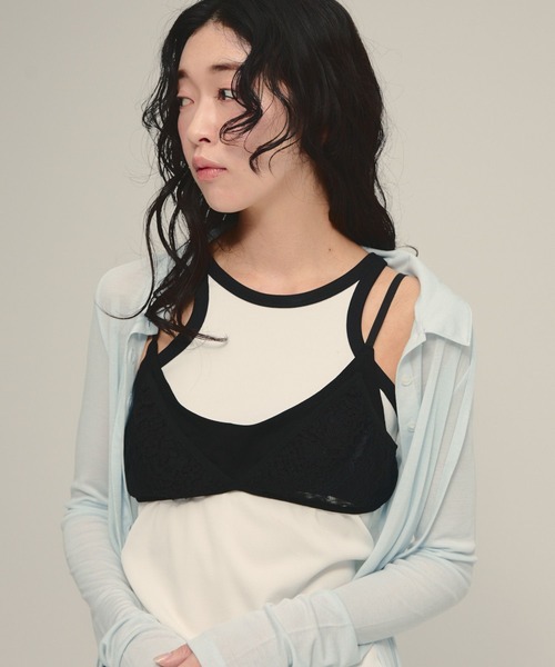 eL(エル)の「【eL】Lace Bra Cami/878288(キャミソール・レディース・ブラック/オフホワイト・FREE)」の4枚目の写真