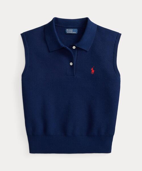 コットン クロップド スリーブレス ポロ セーター（ポロシャツ）｜POLO