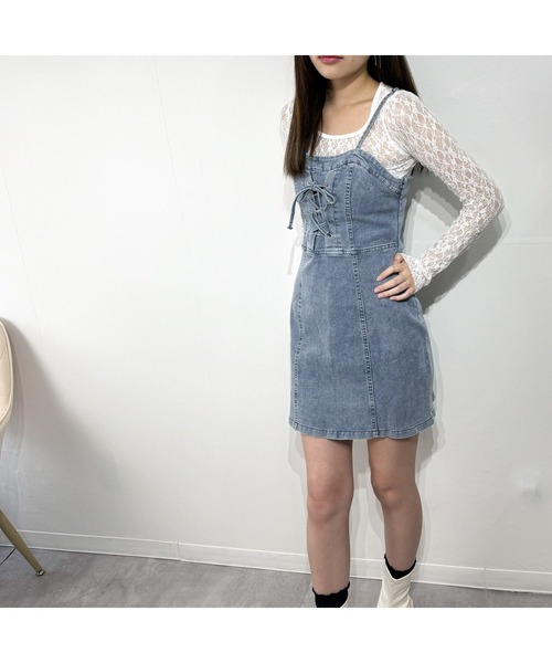 marcydorn(マーシードルン)の「レースアップフロント×タイトシルエットデニムワンピース(ワンピース・レディース・ブラック・ONE SIZE)」の14枚目の写真