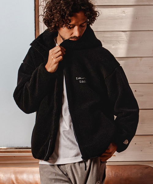 1minute 1second(ワンミニットワンセカンド)の「mj11689-faux leather trim boa zip parka ボアジップパーカー(1M26A120)(その他アウター・メンズ・ネイビー/グレー/ブラック・S/M/L/XL)」の2枚目の写真