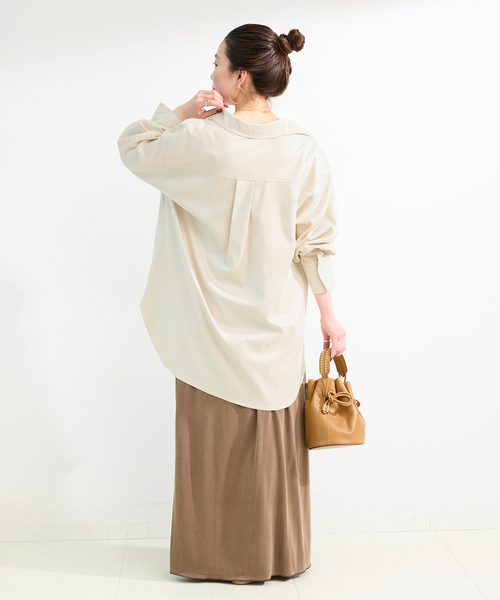 B.C STOCK(ベーセーストック)の「手洗い可 / スエードライクスキッパーシャツ(シャツ/ブラウス・レディース・ブラウン/アイボリー・FREE)」の5枚目の写真
